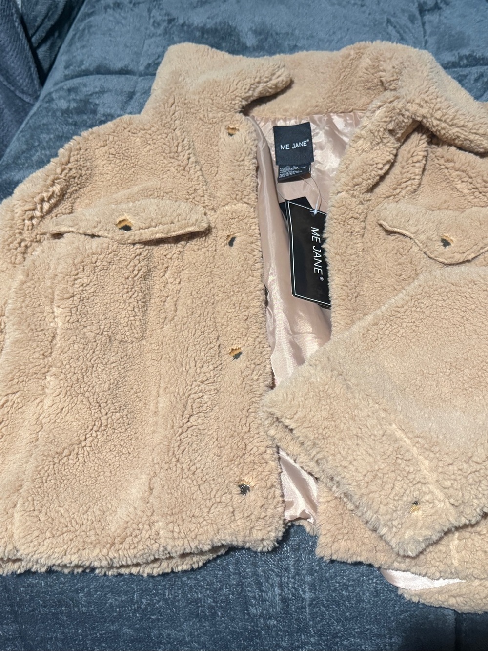 Me Jane Plush Teddy Jacket in Light Beige